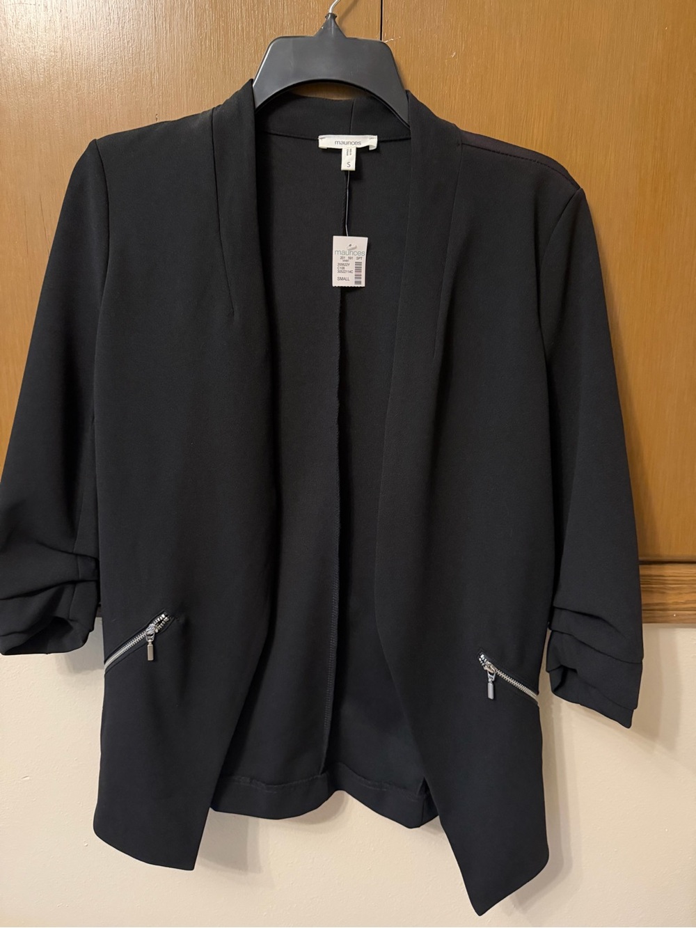 Maurices Black Open-Front Blazer with Zip Pockets Size Small
